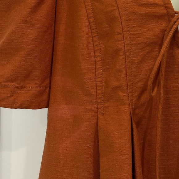 Free People Adela Tunic Mini Dress Tie Front Puff Sleeve Brick Orange Small - Picture 9 of 14